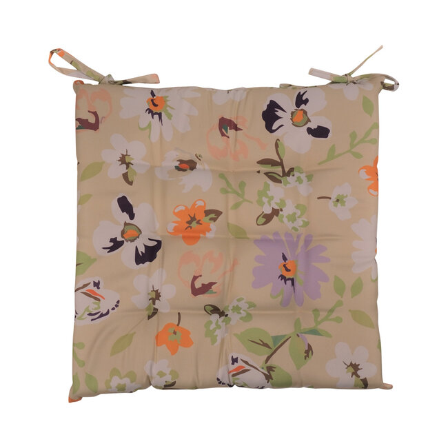 2Lif Valerie Flower Print Outdoor stoelkussen beige 40x40cm+3cm