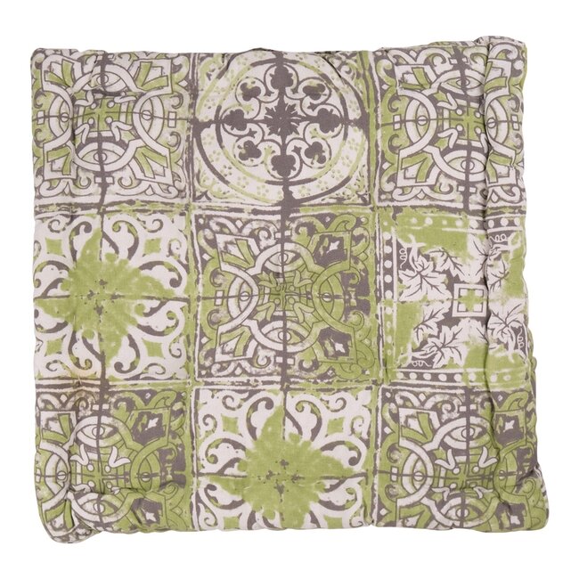Linen & More Tile Print stoelkussen groen 40x40cm+8cm