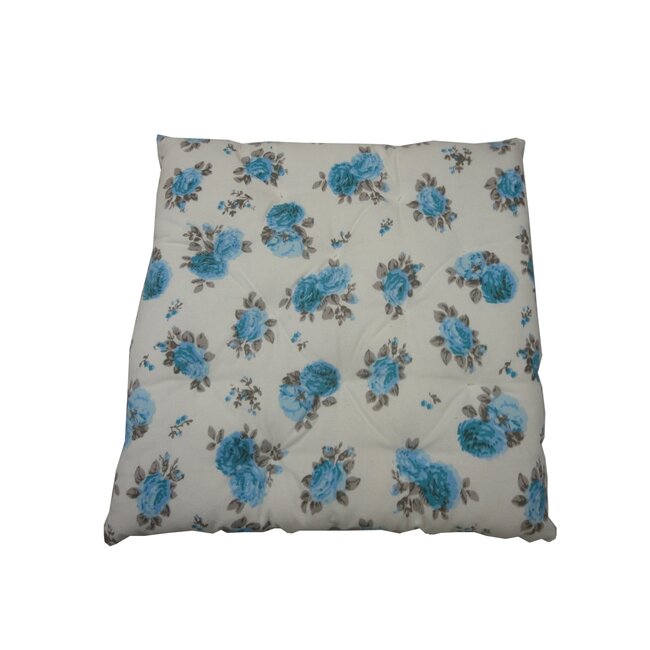 Linen & More Two Flowers stoelkussen blauw 40x40cm+5cm