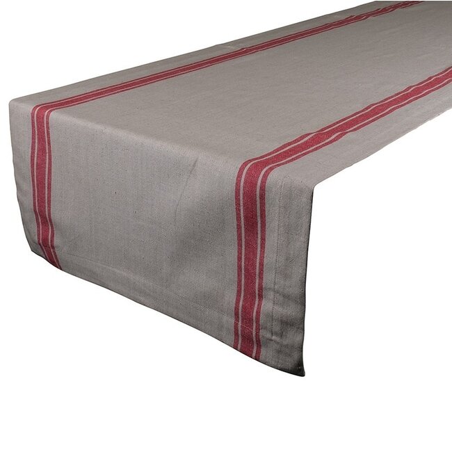 Linen & More Side Stripes Tafelloper rood 50x140cm