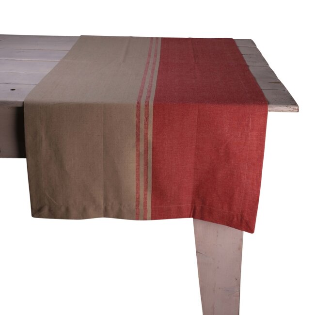 Linen & More Middle Stripe Tafelloper rood 50x140cm