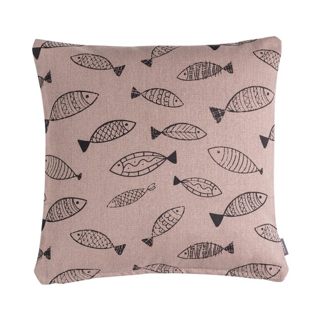 Linen & More Fishes kussen Taupe zwart 45x45cm