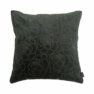 Linen & More Rose Embroidery kussen groen 45x45cm