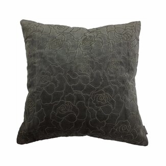 Linen & More Rose Embroidery kussen grijs 45x45cm