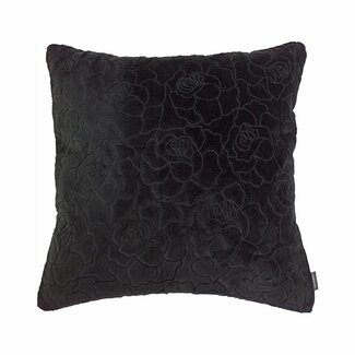 Linen & More Rose Embroidery kussen zwart 45x45cm