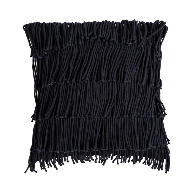 Linen & More African Fringes kussen zwart 40x40cm