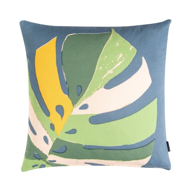 Linen & More Monstera kussen blauw 45x45cm