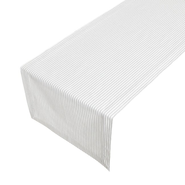 Linen & More Medium Fine Stripe Tafelloper licht grijs 50x140cm