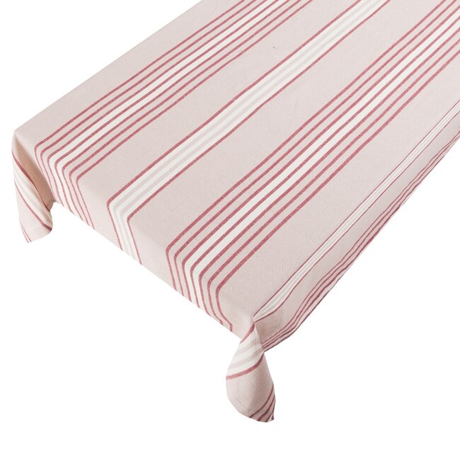 Linen & More Multi Stripe Tafelkleed Textiel roze rood 140x250cm