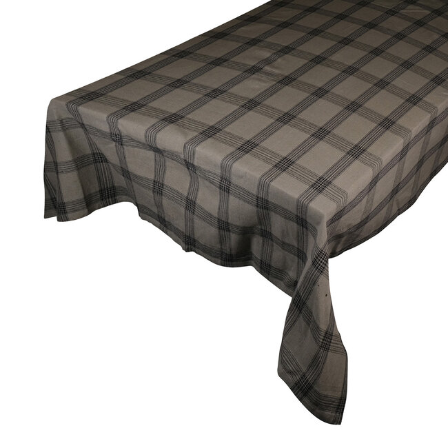Linen & More Black Check Tafelkleed Textiel sage 140x300cm