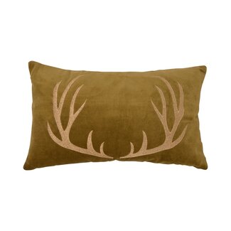 Linen & More Embroidered Antler kussen groen 30x50cm