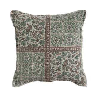 Linen & More Floral Button Stitching kussen groen 60x60cm