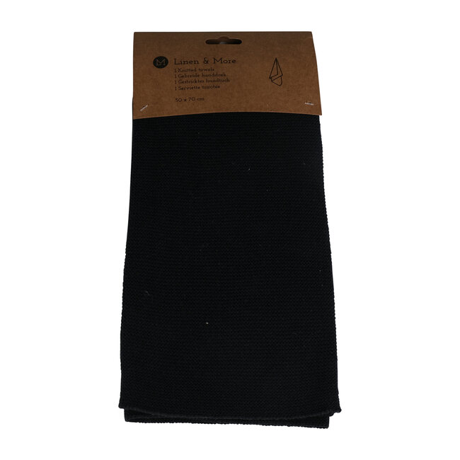Linen & More Knitted Keukenhanddoek zwart 50x70cm