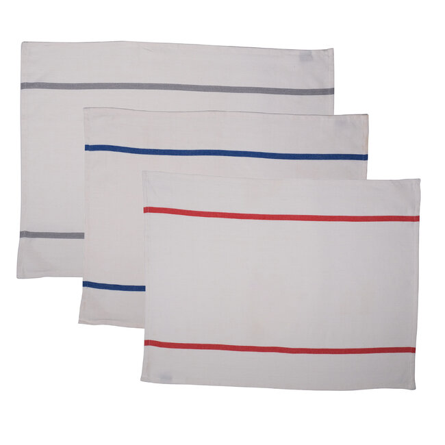 Linen & More Herringbone Stripe Keukenhanddoek blauw+grijs+rood 50x70cm (set of 3)