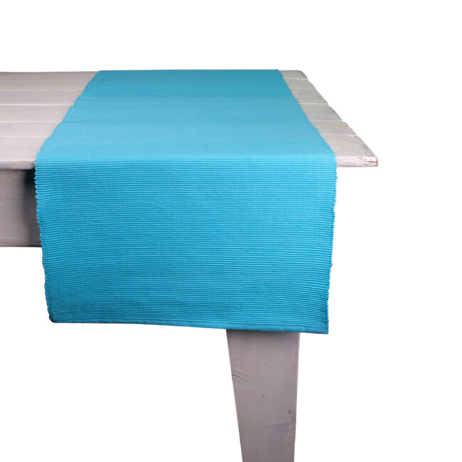 Linen & More Rib Uni Tafelloper turquoise 45x140cm