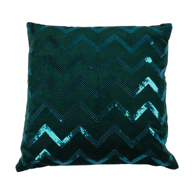 Linen & More Cushion Zigzag Sequin 45x45 Dark Green
