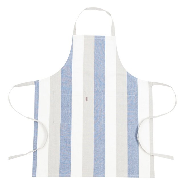 Linen & More Classic Stripe True Navy Apron 75x90 Whiteh 2 pockets