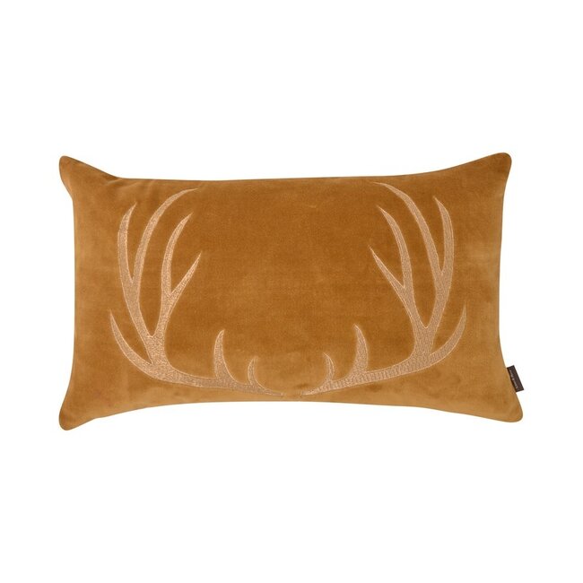 Linen & More Embroidered antler mustard gold cushion 30x50 cm