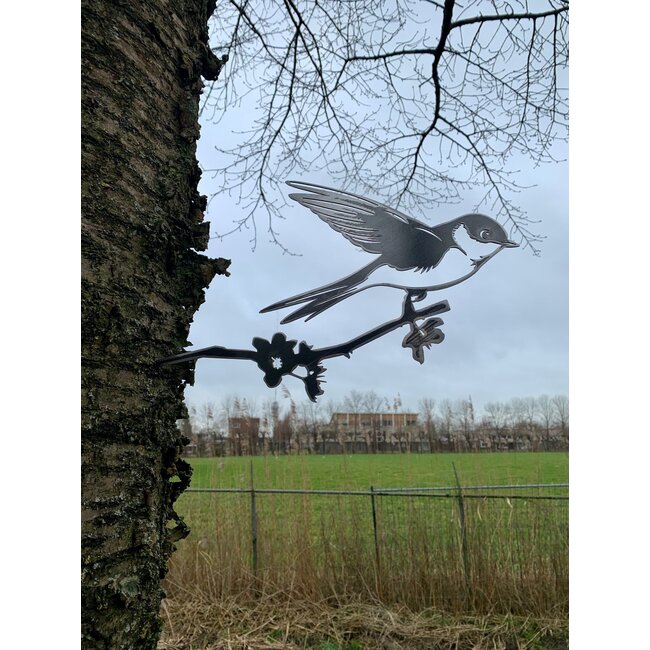 Siermetaal Tuindecoratie zwaluw op tak | 36.0cm x 15.0 cm
