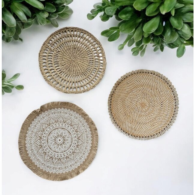 Bali-Dreams Wanddecoratie rotan/Schelpen cirkel 33 cm wit