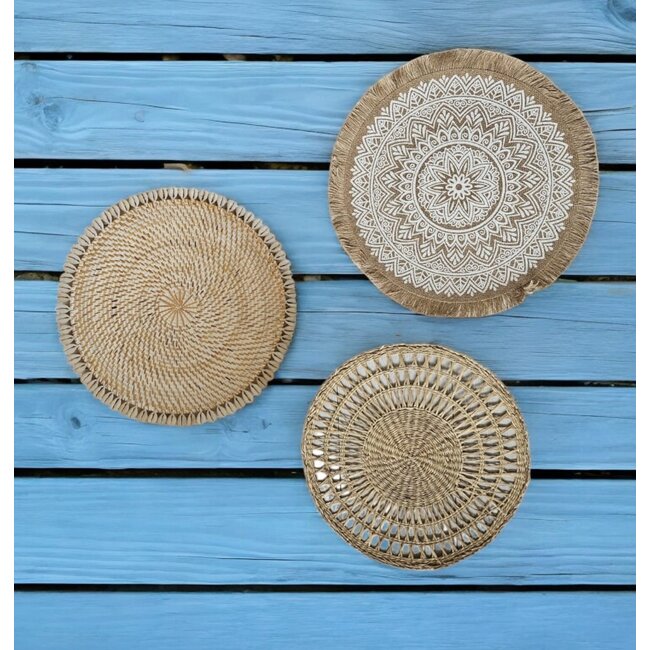 Bali-Dreams Wanddecoratie rotan/Schelpen cirkel 33 cm wit