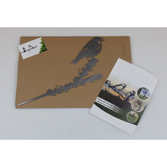 Siermetaal Tuindecoratie de tjiftjaf op tak | 29.0 cm x 13.0 cm