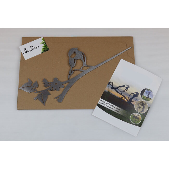 Siermetaal Tuindecoratie koolmees op tak | 39.0 cm x 15.0 cm