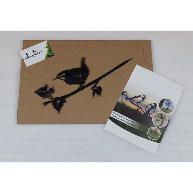 Siermetaal Tuindecoratie winterkoning op tak | 30 cm x 13 cm