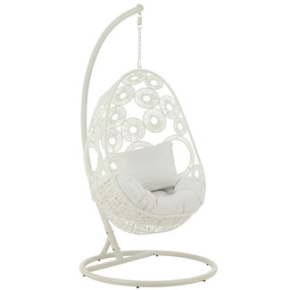 J-Line Hangstoel+Kussens Bula Metaal/Riet Wit