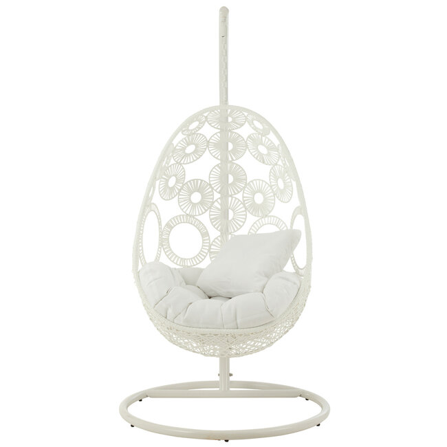 J-Line Hangstoel+Kussens Bula Metaal/Riet Wit
