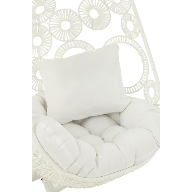 J-Line Hangstoel+Kussens Bula Metaal/Riet Wit