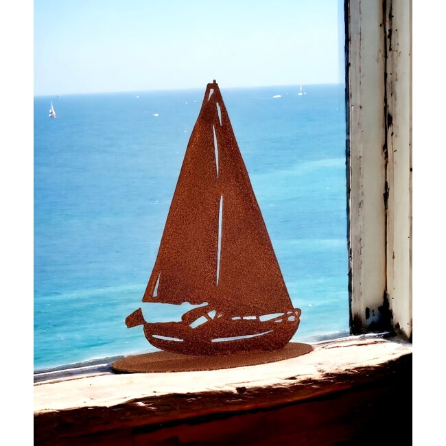 Dream-Garden Zeilboot met vlag roest bruin  28x20cm