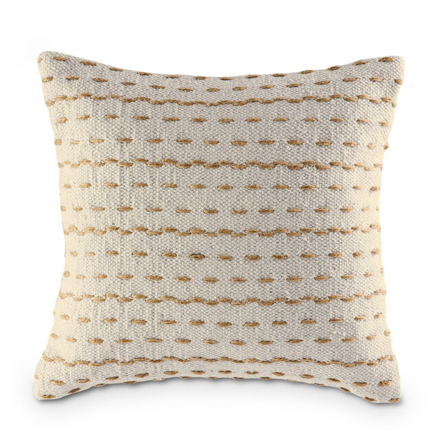 Dream-Living Set van 2 Handgemaakte Sierkussens 40x40 cm - Wolwit en Bruin, Katoen en Jute