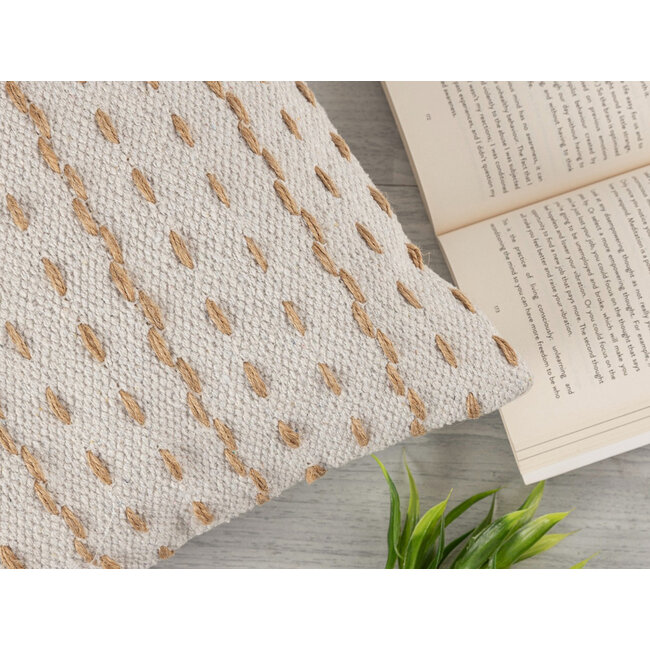 Dream-Living Set van 2 Handgemaakte Sierkussens 40x40 cm - Wolwit en Bruin, Katoen en Jute