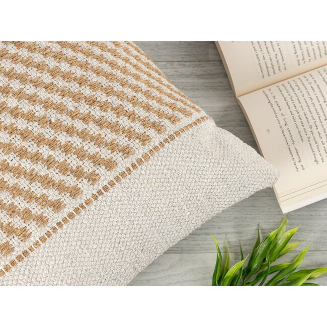 Dream-Living Set van 2 Handgemaakte Sierkussens 40x40 cm - Wolwit en Bruin, Katoen en Jute