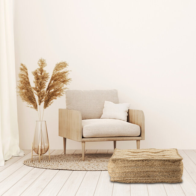 Dream-Living Handgemaakte Jute Vloerkussen / Poef 50x50x16cm