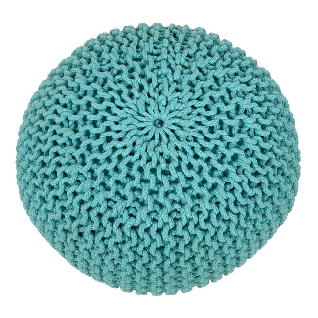 Dream-Living Poef set - 2 stuks Ø 55 cm gebreide kruk vloerkussen turquoise