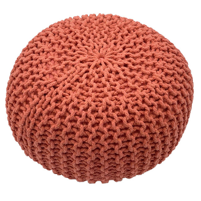 Dream-Living Poef set - 2 stuks Ø 55 cm gebreide kruk vloerkussen wit & terracotta