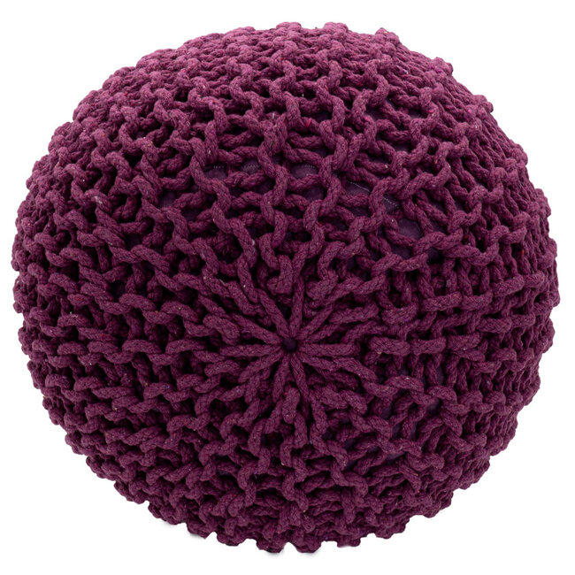 Dream-Living Poef set - 2 stuks Ø 55 cm gebreide kruk vloerkussen wit & paars