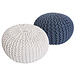 Dream-Living Poef set - 2 stuks Ø 55 cm gebreide kruk vloerkussen wit & blauw