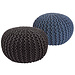 Dream-Living Poef set - 2 stuks Ø 55 cm gebreide kruk vloerkussen grijs & blauw