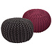 Dream-Living Poef set - 2 stuks Ø 55 cm gebreide kruk vloerkussen grijs &  bordeaux rood