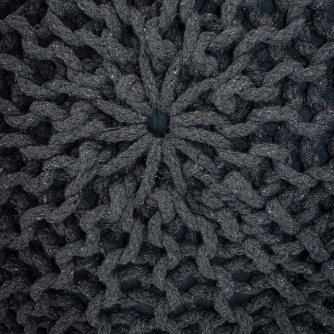 Dream-Living Poef set - 2 stuks Ø 55 cm gebreide kruk vloerkussen grijs & blauw