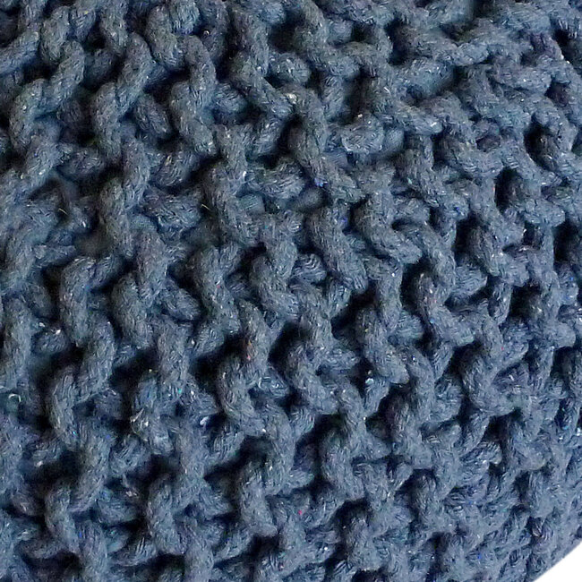 Dream-Living Poef set - 2 stuks Ø 55 cm gebreide kruk vloerkussen wit & blauw