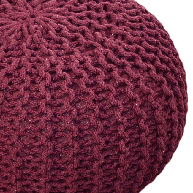 Dream-Living Poef set - 2 stuks Ø 55 cm gebreide kruk vloerkussen grijs &  bordeaux rood