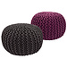 Dream-Living Poef set - 2 stuks Ø 55 cm gebreide kruk vloerkussen grijs & paars
