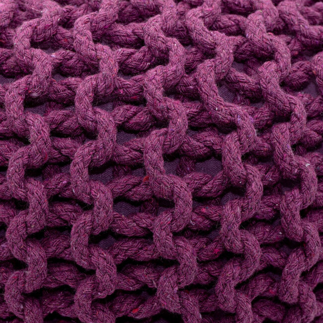 Dream-Living Poef set - 2 stuks Ø 55 cm gebreide kruk vloerkussen beige & paars