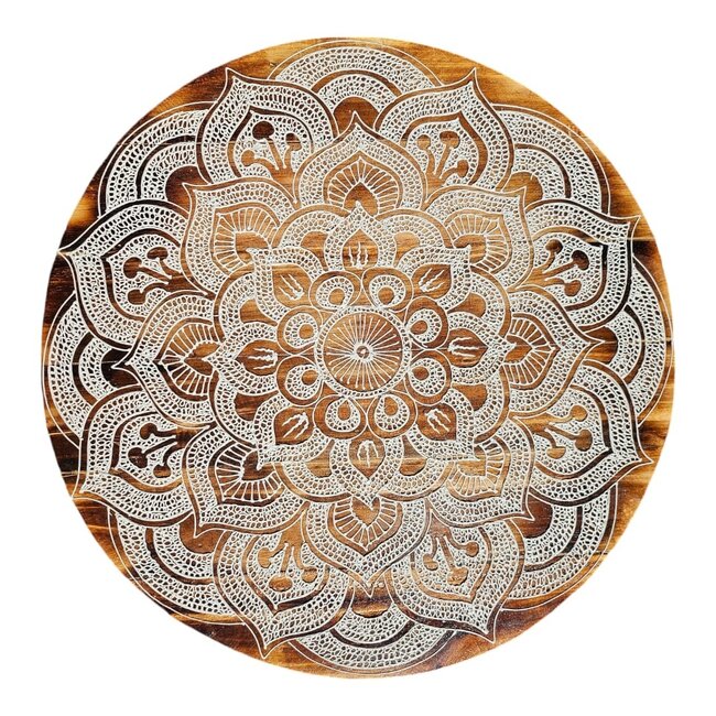 Bali-Dreams Groot hout wandbord mandala XL wit  60 cm