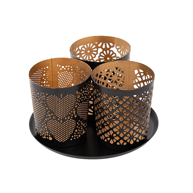 Dream-Living 3-delige Kaarsenhouder Set zwart goud