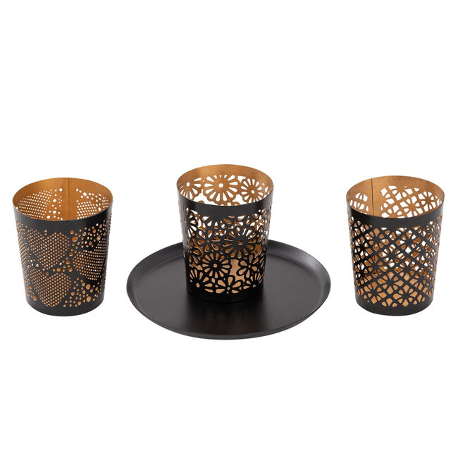 Dream-Living 3-delige Kaarsenhouder Set zwart goud